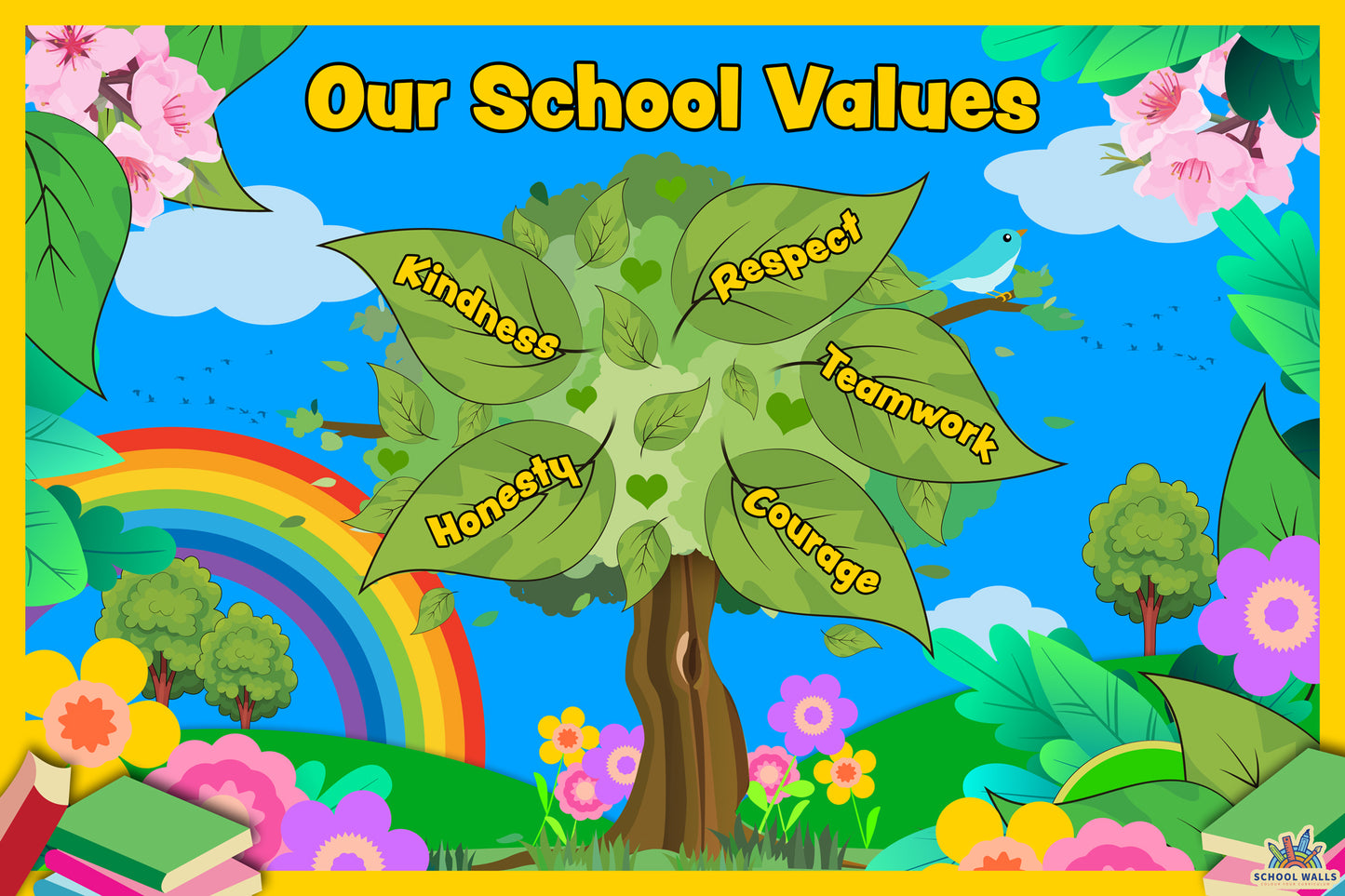 School values mural. Add your own school values to this custom school sign.
