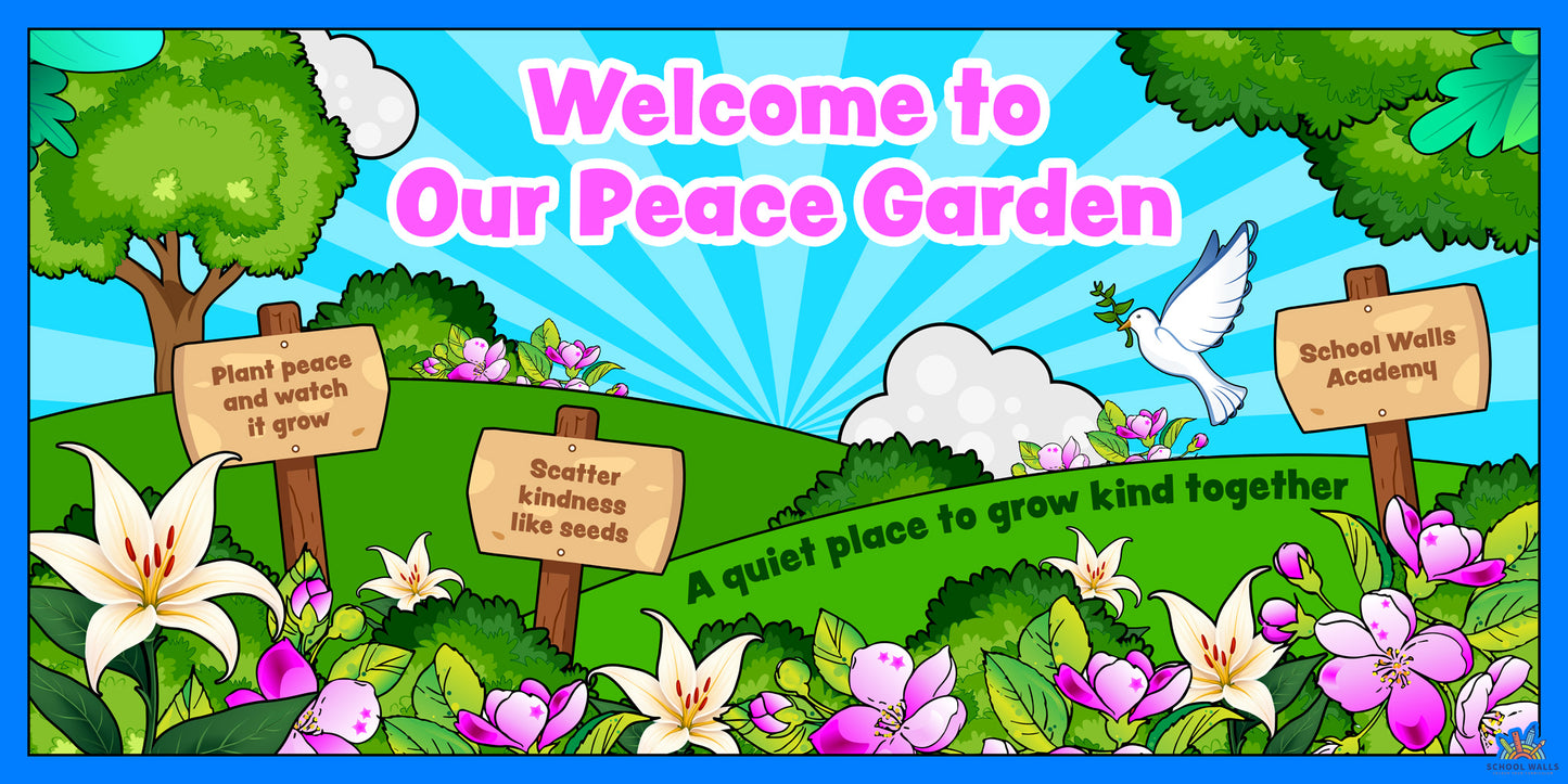 Welcome to Our Peace Garden playground mural for UK Primary Schools.
