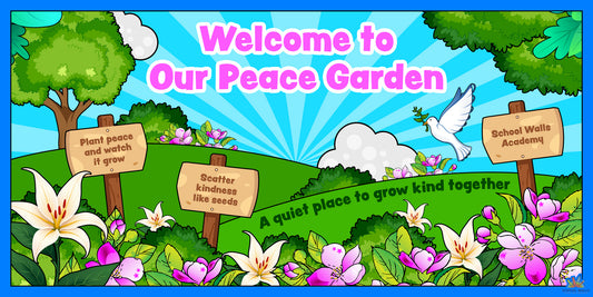 Welcome to Our Peace Garden playground mural for UK Primary Schools.